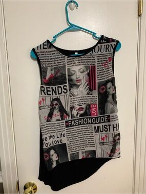 Genuine Y2K OCASION Sheer Rhinestone Asymmetrical Top M